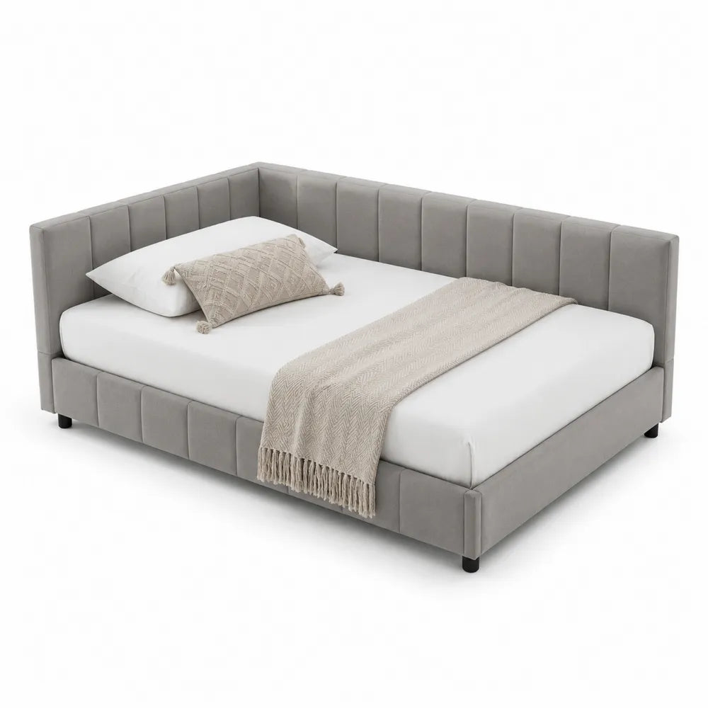Velvet Upholstered Daybed with Trundle Grey 202 cm x 98 cm