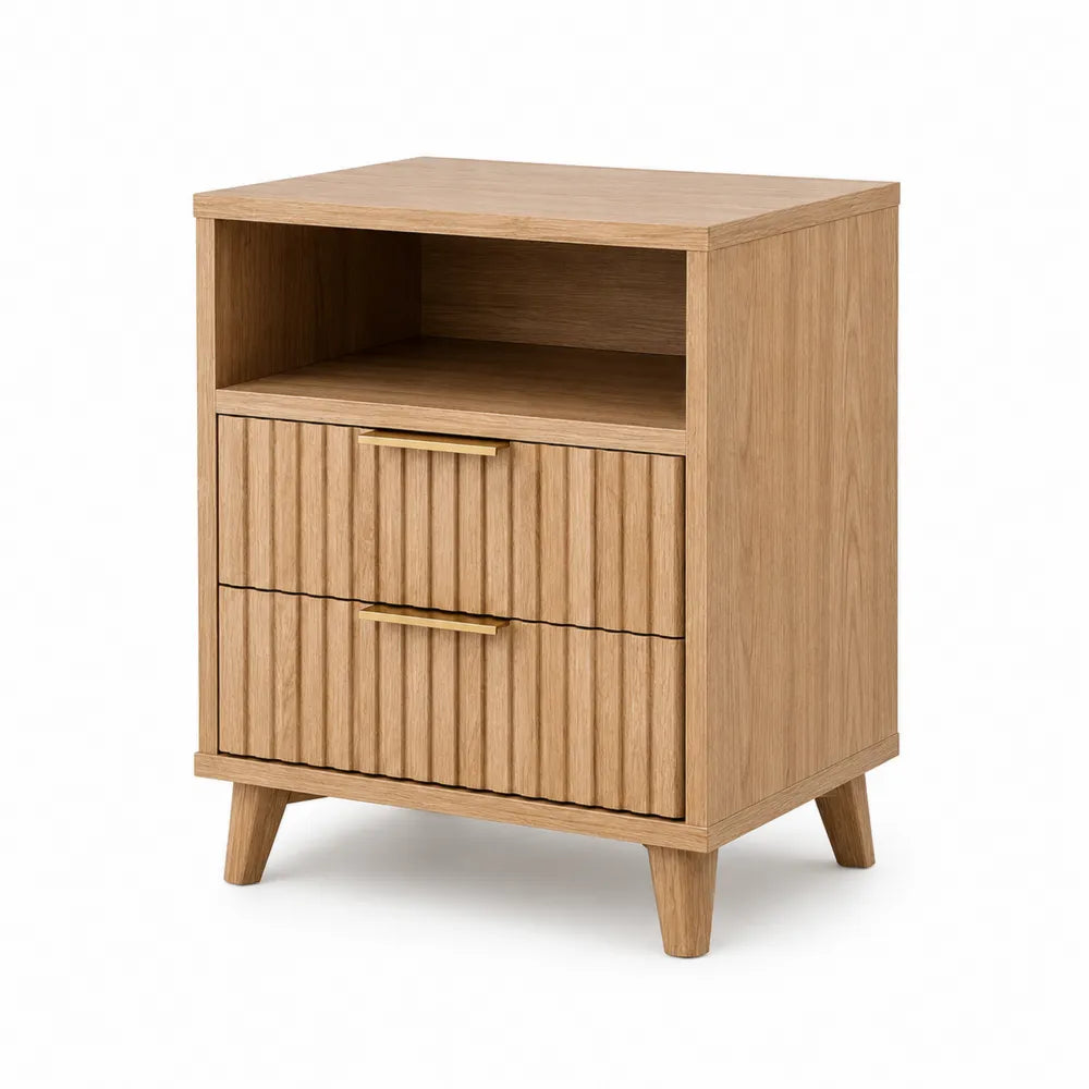 Wood Nightstand with 2 Drawers and Open Shelf 60x40x75 cm