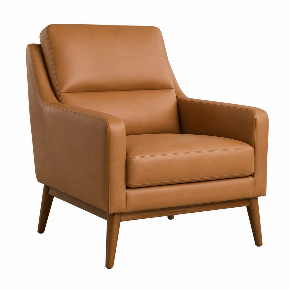 Brown Faux Leather Armchair with Wood Legs