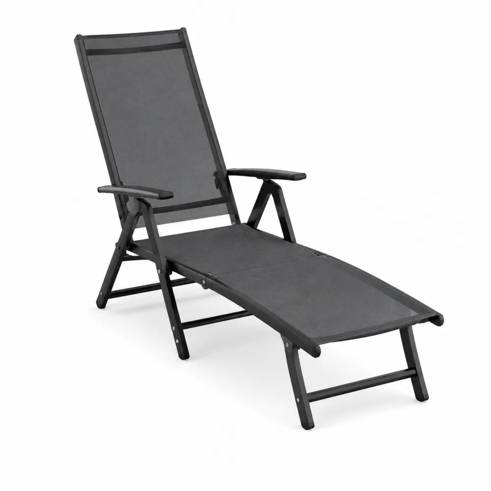 Outdoor Folding Adjustable Sun Lounger Textilene Aluminum Black 200cm