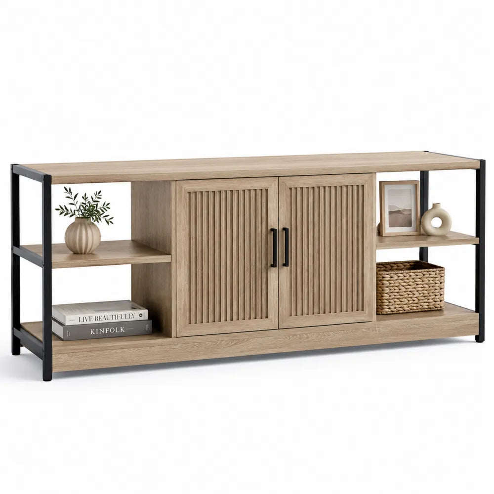 Wood and Metal TV Stand with Oak Finish 140cm