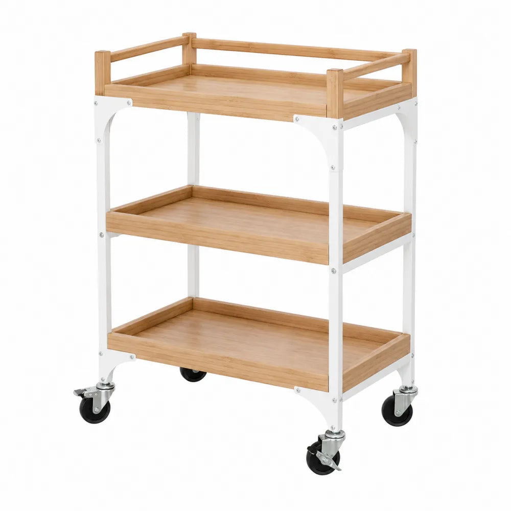 3-Tier Bamboo and Steel Bar Cart with Wheels