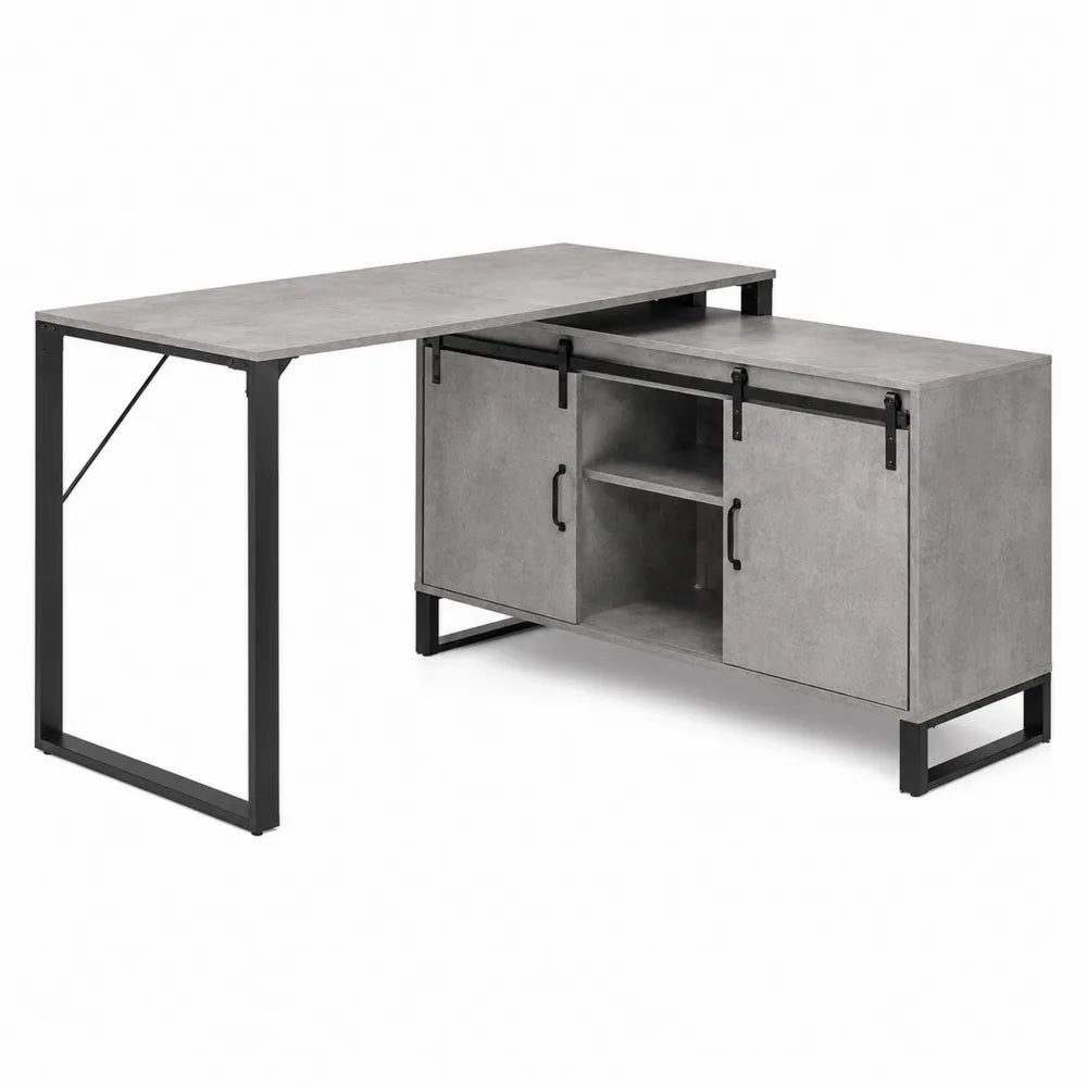 L-Shaped Desk with Concrete Finish and Metal Frame, 150x60x75 cm