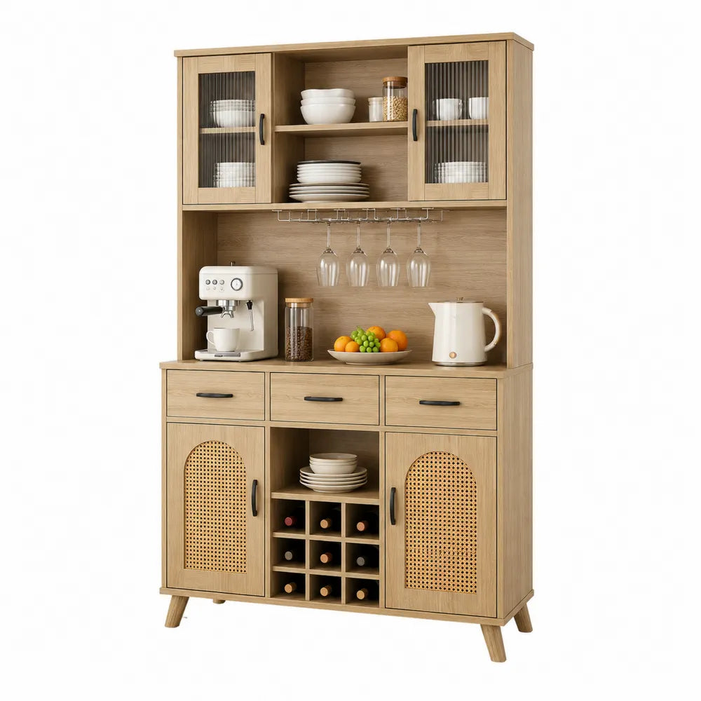 Wood Sideboard Buffet Cabinet with Wine Rack and Glass Holders, 180cm