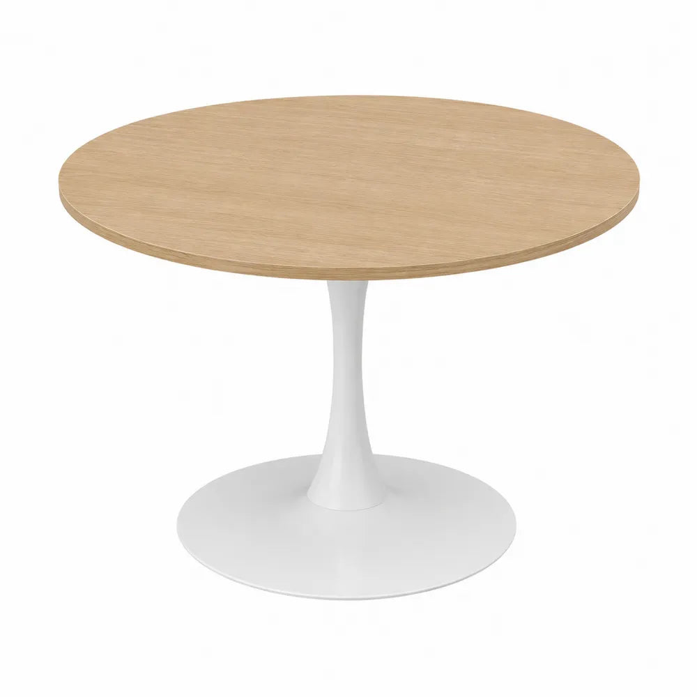 Round Oak Veneer Dining Table with Metal Base