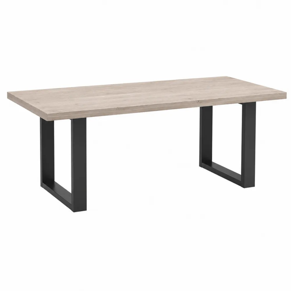 Rectangular Dining Table Oak Veneer Black Metal Legs 180x90x75cm