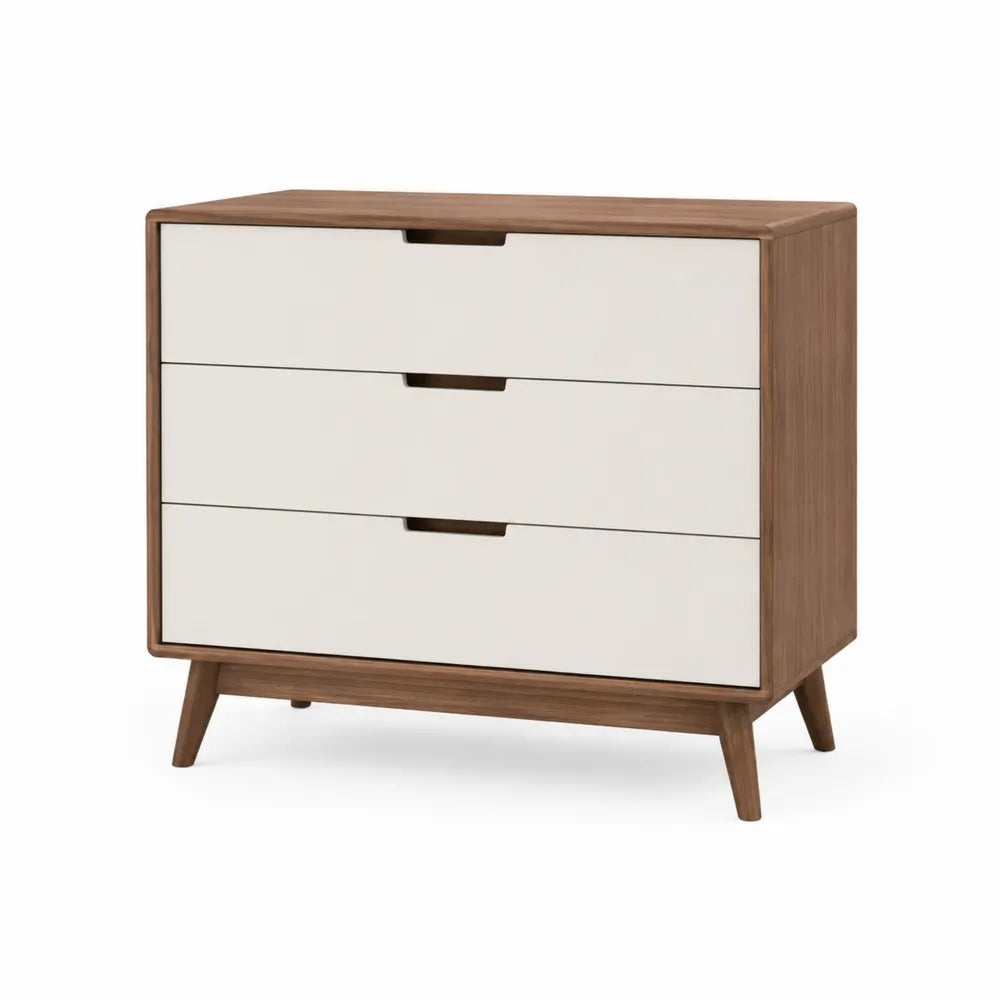 Wood Three-Drawer Dresser with White Panels 80cm x 40cm x 90cm