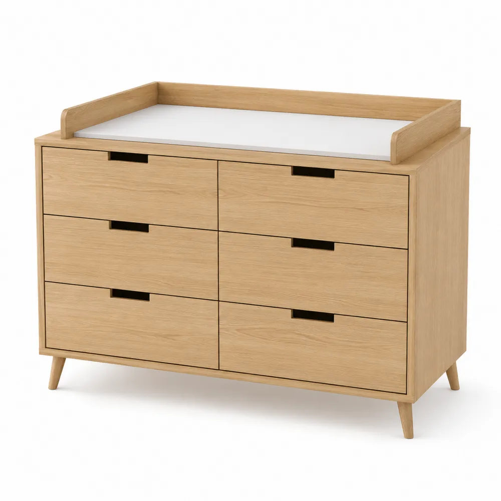 6-Drawer Wooden Dresser with White Top 112cm x 45cm x 90cm