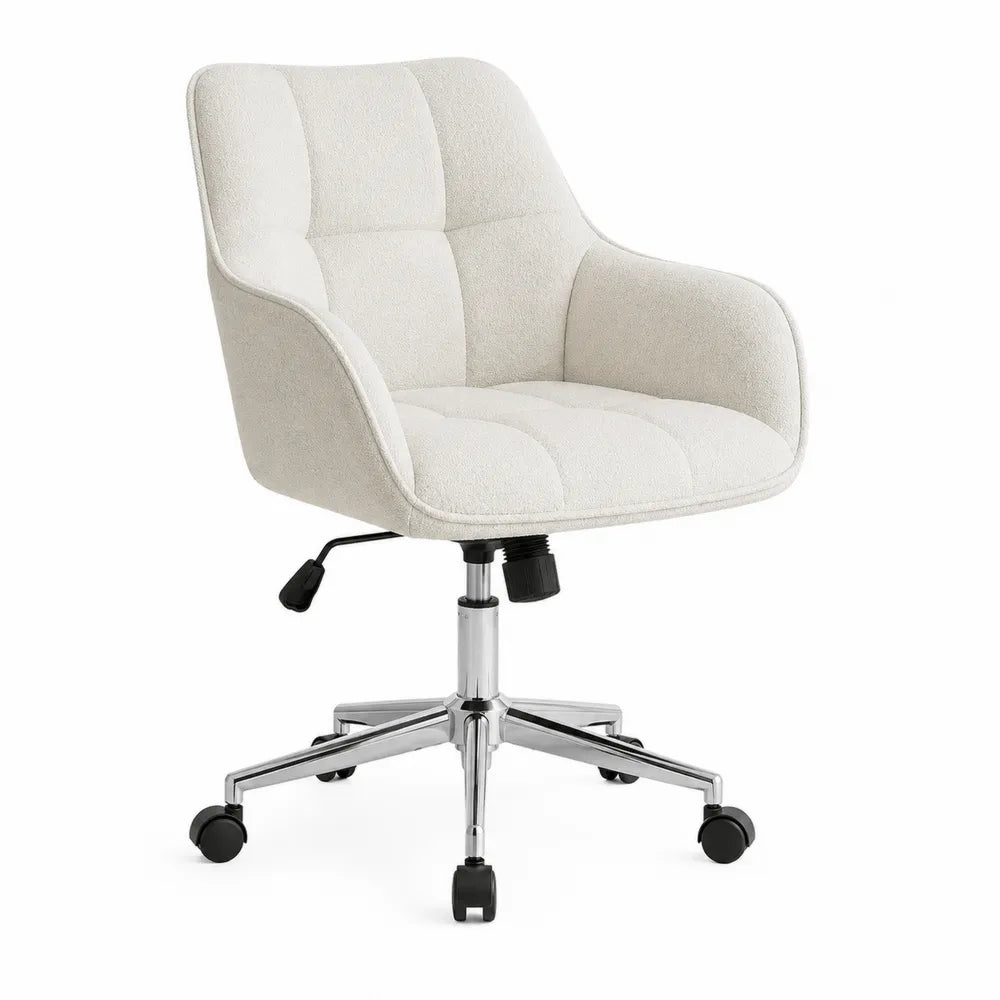 Swivel Office Chair with Armrests Cream Polyester Upholstery Adjustable Height