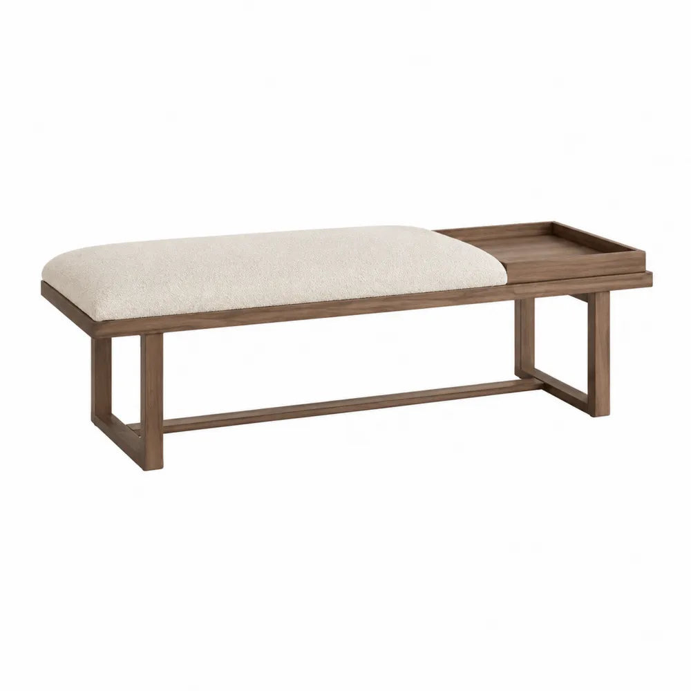 Rectangular Wood Bench with Polyester Cushion and Built-In Tray 150cm