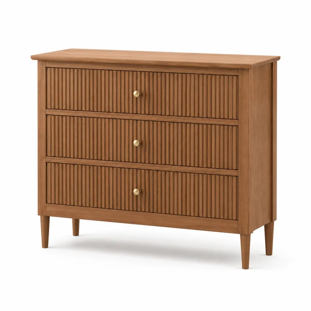 3-Drawer Solid Wood Dresser with Oak Veneer Finish 80cm x 40cm x 85cm