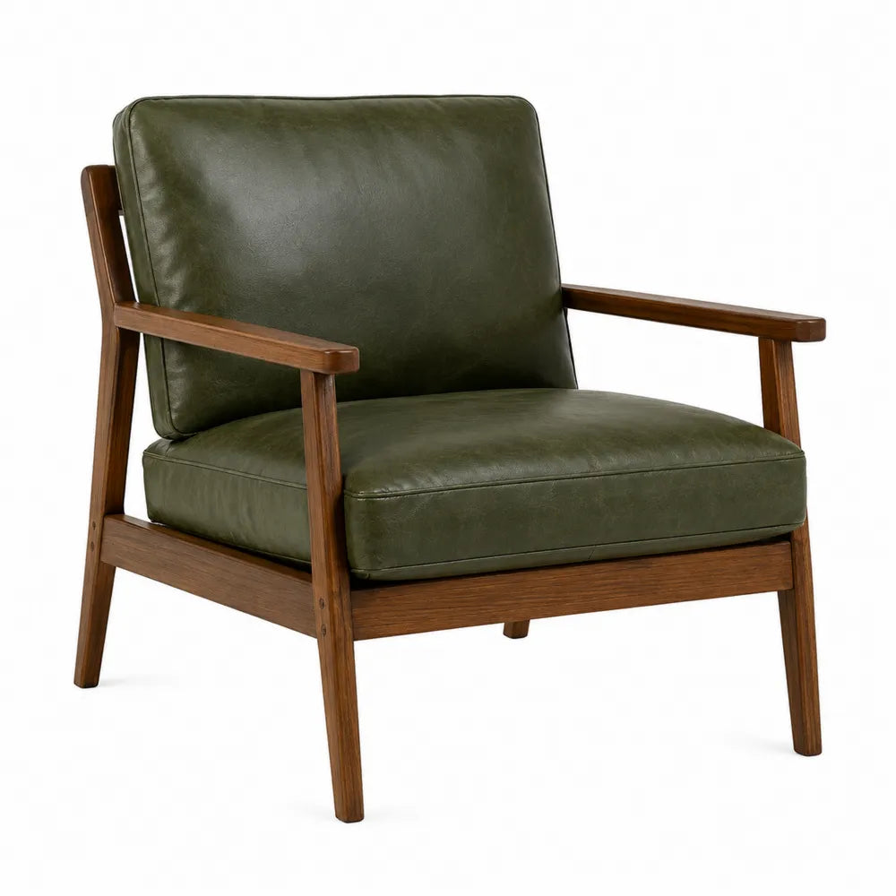 Armchair Faux Leather Upholstery Wood Frame Olive Green 88cm x 76cm x 85cm