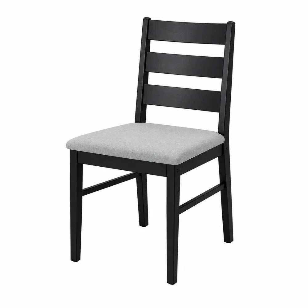 Dining Chair Black Wood Frame with Light Gray Polyester Upholstered Seat