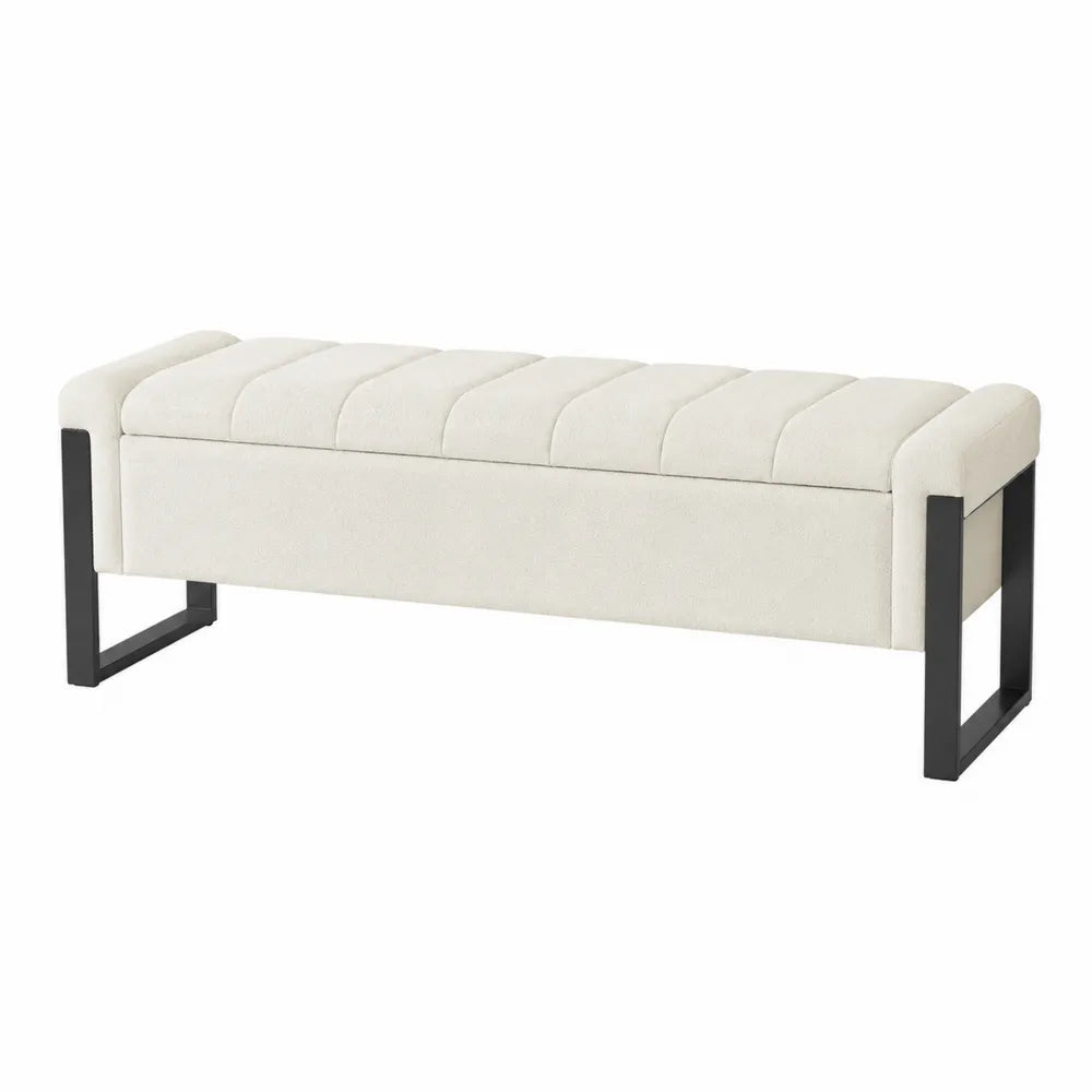 Beige Upholstered Storage Bench with Metal Legs 120x40x48cm
