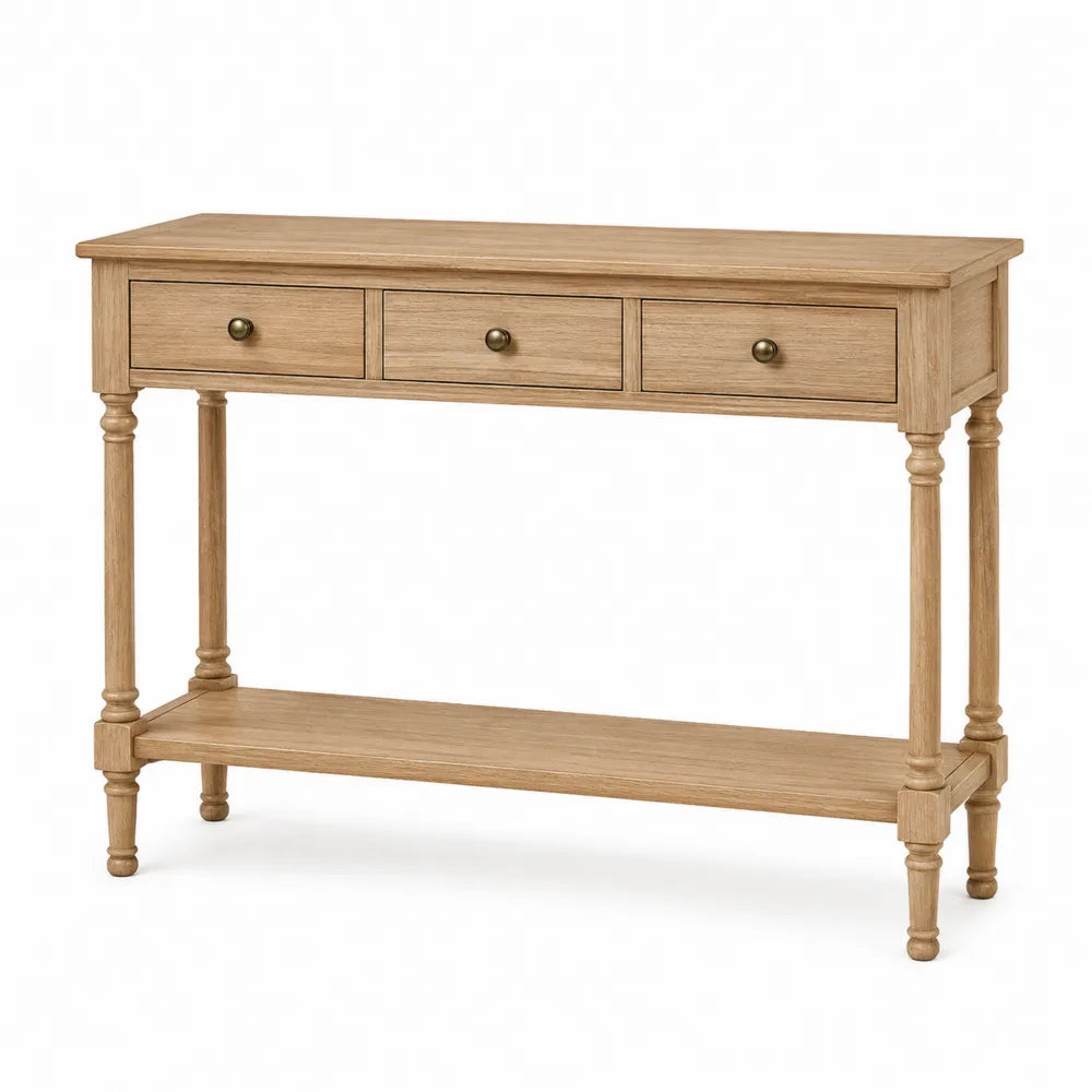 Oak Console Table with Drawers and Shelf 120cm