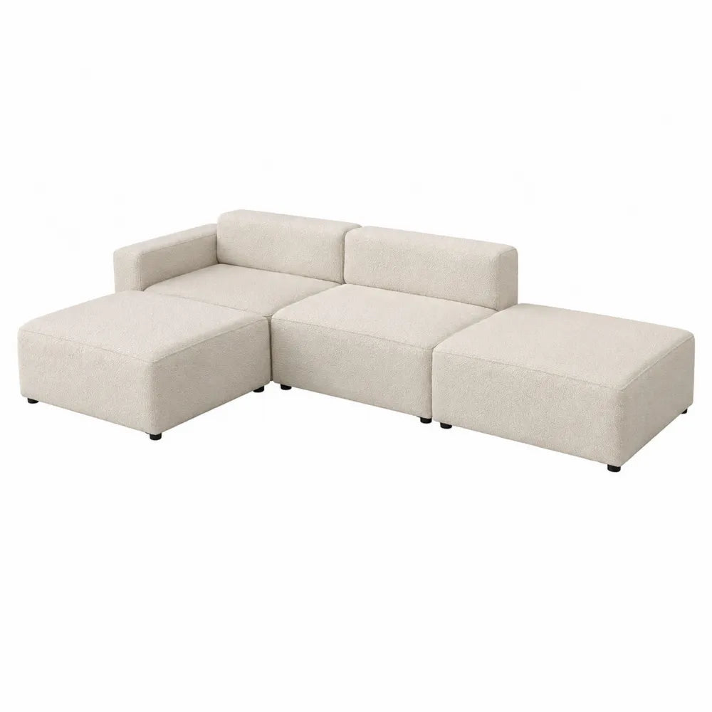 Fabric L-Shaped Sectional Sofa Set with Ottoman