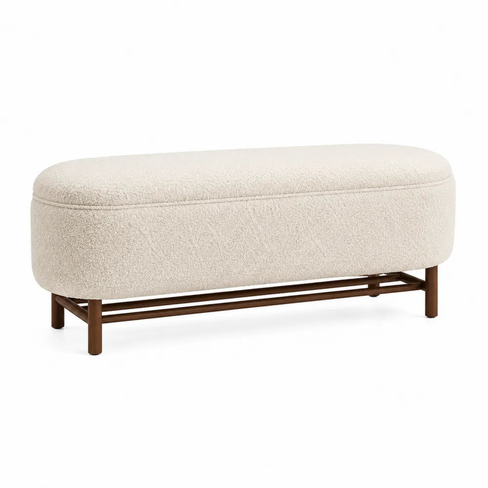 Bouclé Fabric Bench with Solid Wood Base Beige 120 cm
