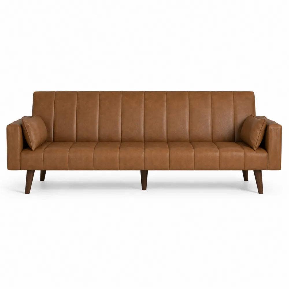 Brown Faux Leather 3-Seater Sofa with Cushions