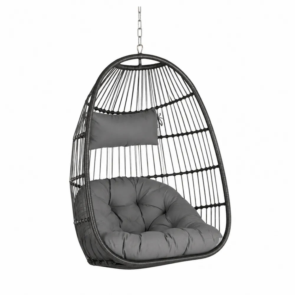 Hanging Egg Chair with Steel Frame and Gray Cushions