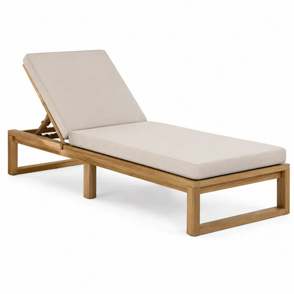 Teak Chaise Lounge with Beige Polyester Cushions