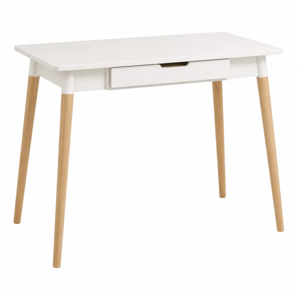 White MDF Desk with Solid Wood Legs 100 x 50 x 75 cm