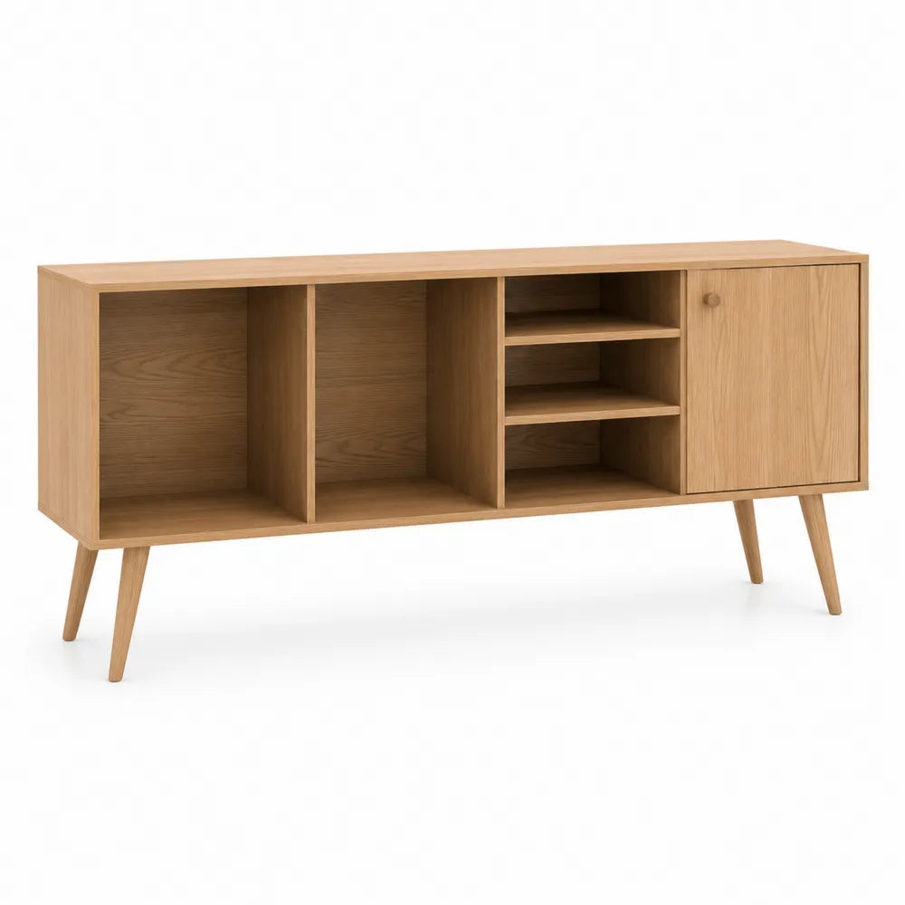 TV Stand Oak Wood 1 Door 4 Shelves 160x40x80cm
