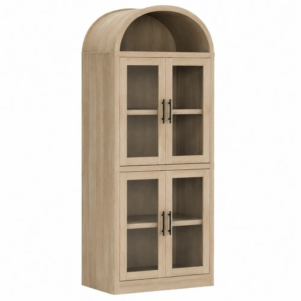 Oak Arched Bookcase with Tempered Glass Doors 180cm