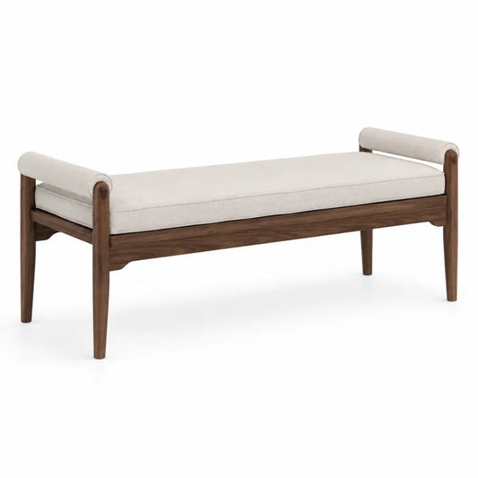 Walnut Wood Fabric Bench Cream 120x40x45 cm
