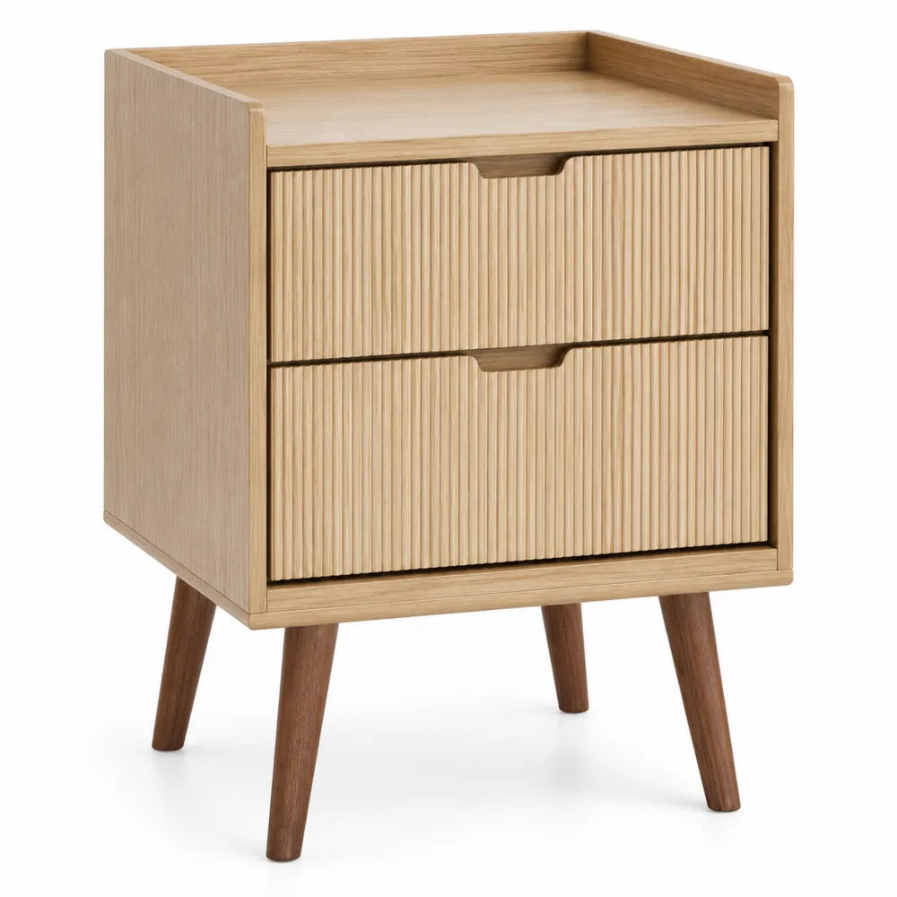 Wood Nightstand with Two Drawers 40cm Oak