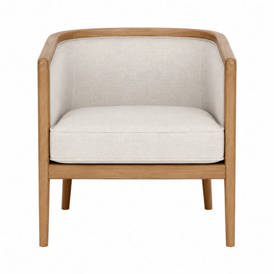 Beige Fabric Barrel Chair with Oak Frame