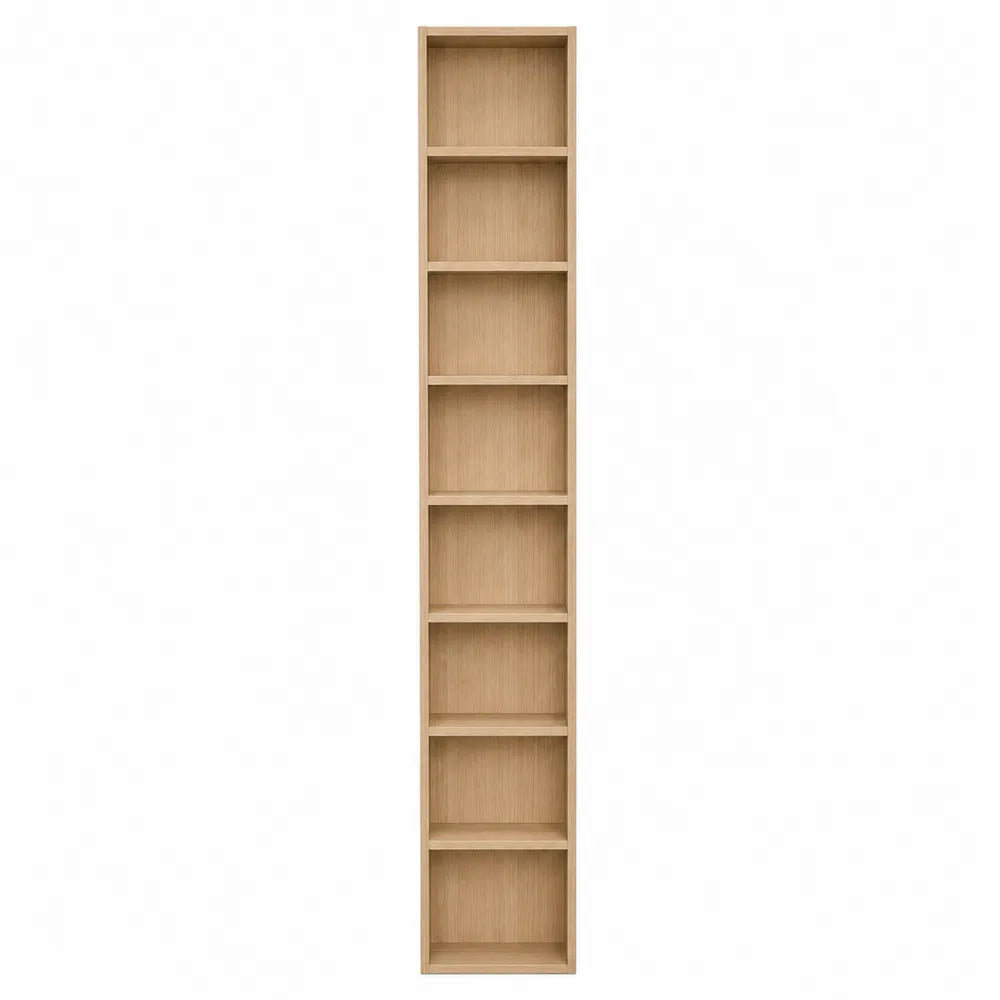 Tall Oak Wood 8-Shelf Narrow Bookcase 200cm