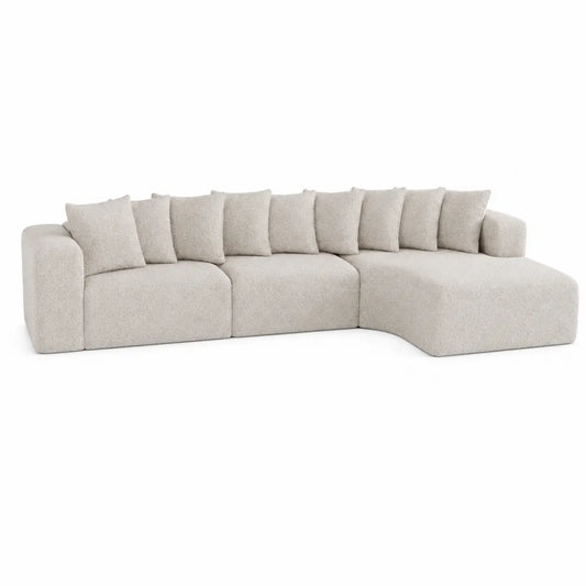 Polyester Sectional Sofa with Cushions, Beige, 300cm x 200cm