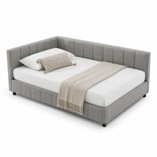Velvet Upholstered Daybed with Trundle Grey 202 cm x 98 cm