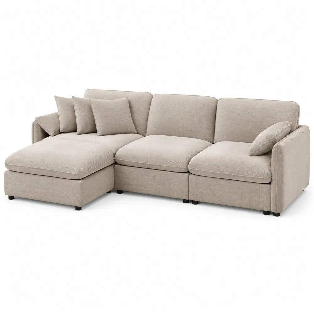 L-Shaped Polyester Fabric Sectional Sofa Beige 277x199x85 cm
