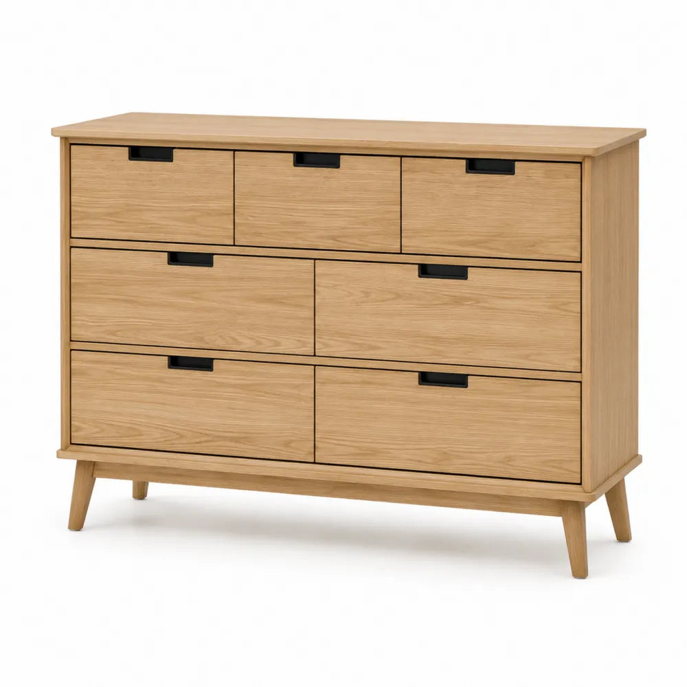 Wooden 6-Drawer Dresser with Black Handles 120x40x85 cm