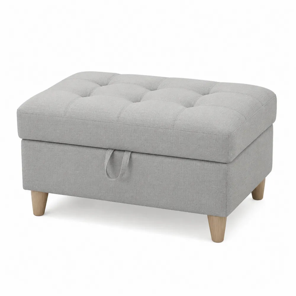 Rectangular Polyester Upholstered Storage Ottoman with Wood Legs Light Gray 80cm x 40cm x 45cm