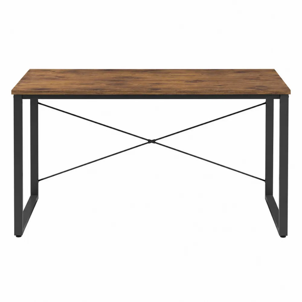 Rectangular Solid Wood Desk with Metal Frame Brown Black 120cm x 60cm x 75cm