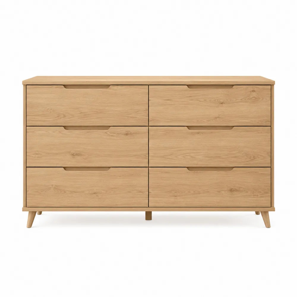 6-Drawer Dresser Solid Oak 120cm x 40cm x 80cm