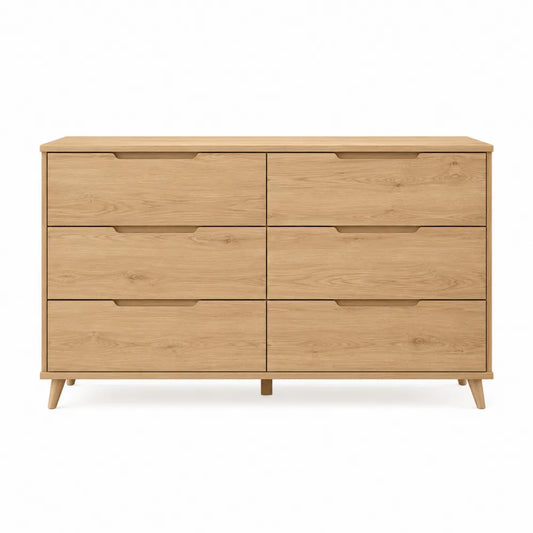 6-Drawer Dresser Solid Oak 120cm x 40cm x 80cm