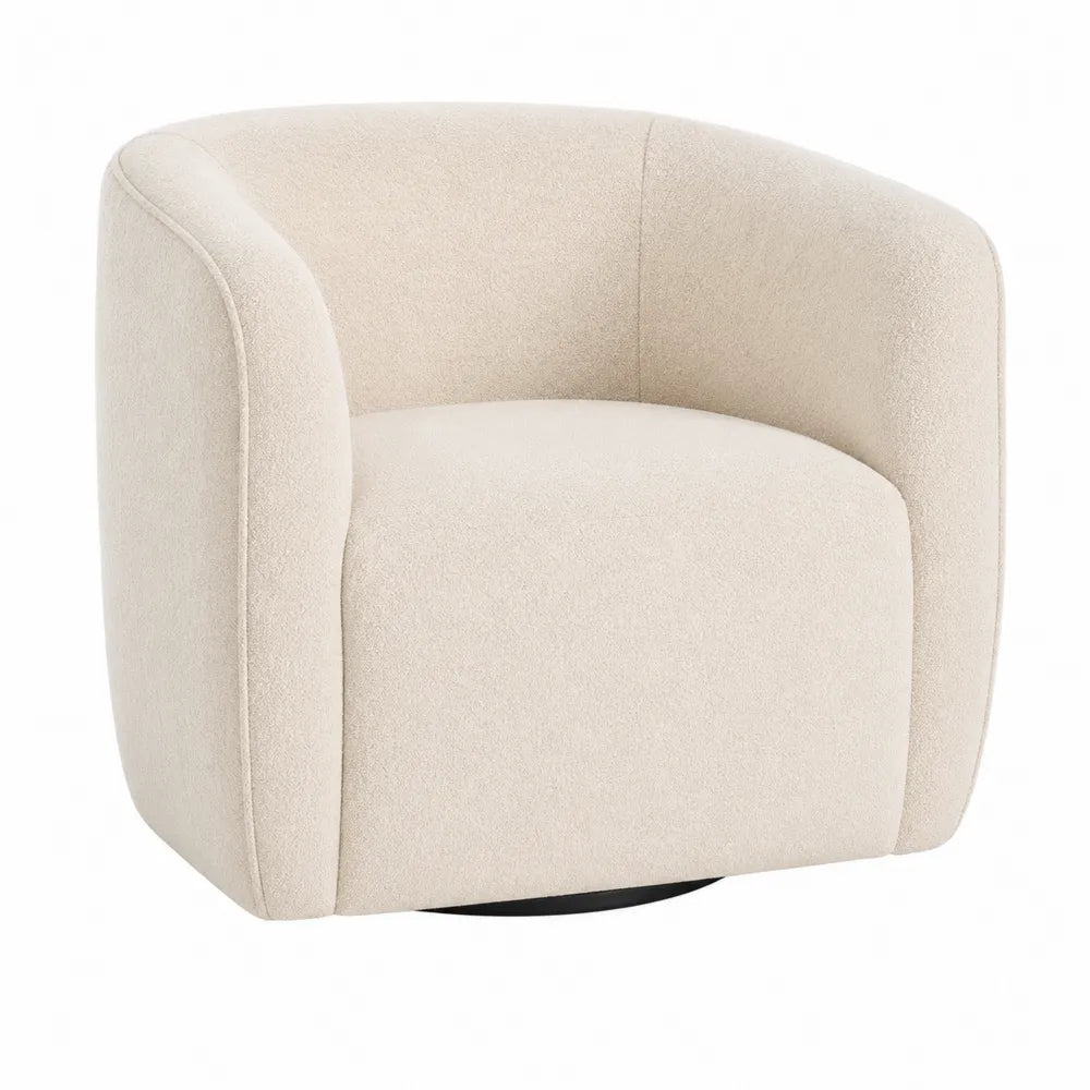 Bouclé Fabric Swivel Armchair Beige 75cm
