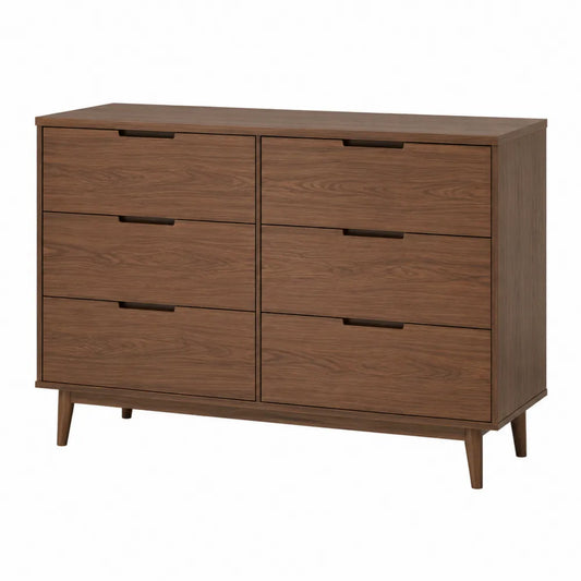 6-Drawer Rectangular Walnut Veneer Dresser 120cm x 45cm x 80cm
