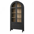 Arched Wooden Bookcase with Tempered Glass Doors and Drawers Black 200x90x40 cm