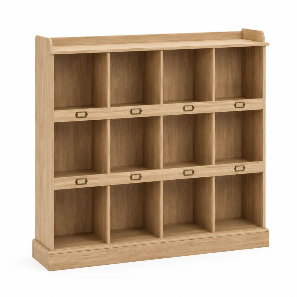12-Cube Oak Veneer Bookcase 120cm x 30cm x 140cm