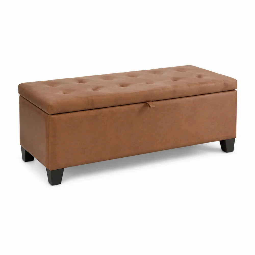 Rectangular Storage Bench Faux Leather Brown