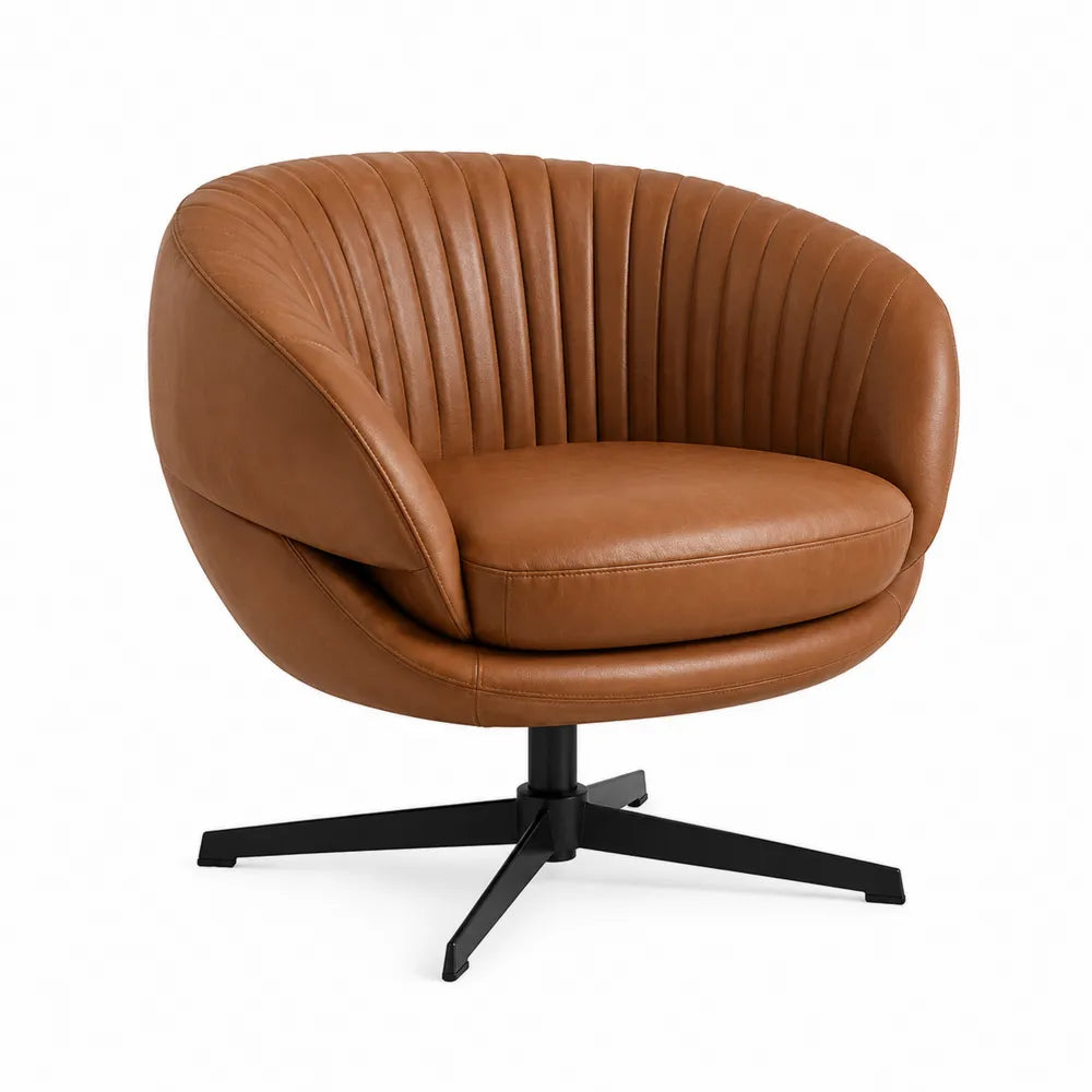 Swivel Leather Club Chair Brown 80cm
