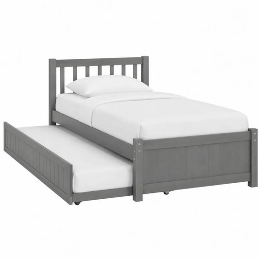 Twin Wood Bed with Trundle, Gray