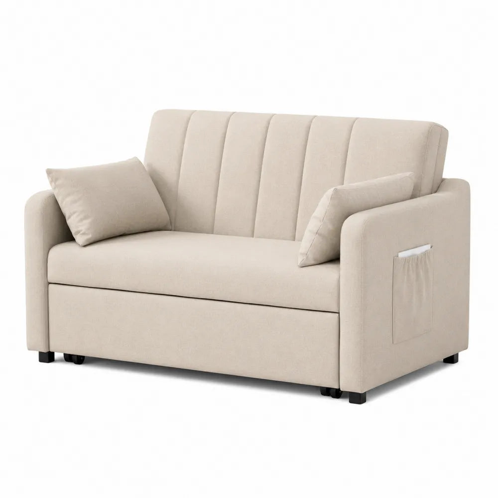 Fabric Upholstered Convertible Loveseat Sofa Beige 150x85x88 cm