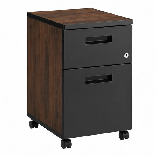Two-Drawer File Cabinet MDF and Steel Black with Lock 40 x 35 x 55 cm