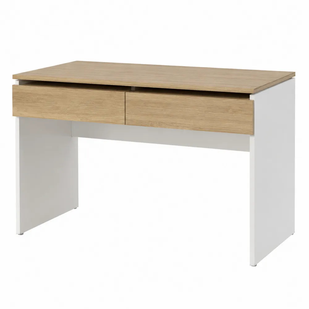 Rectangular Wood Veneer and MDF Desk with Two Drawers Oak/White 120x60x75 cm