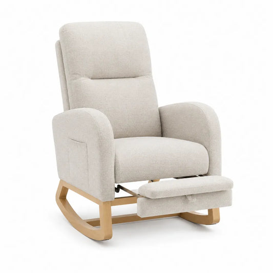 Recliner Rocking Chair Upholstered Fabric Beige 100cm x 80cm x 90cm
